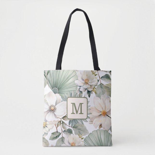 Anpassad monogram vattenfärg blommor tygkasse (Framsida)