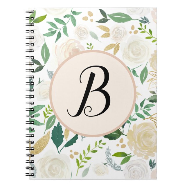 Anpassad monogram vattenfärg grön murgröna blomnin anteckningsbok (Framsidan)