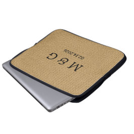 Anpassad monogramdatum på naturlig jute-mönster laptop fodral