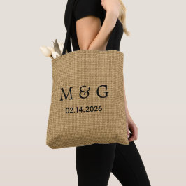 Anpassad monogramdatum på naturlig jute-mönster tygkasse