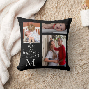 Anpassad monogramfamiljs fotokollage kudde