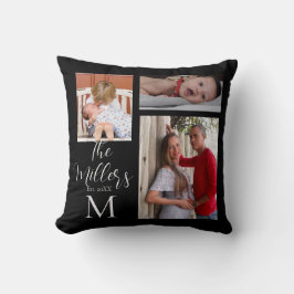 Anpassad monogramfamiljs fotokollage kudde