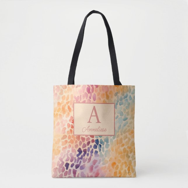 Anpassad monogramnamn akvarell leopardtryck tygkasse (Framsida)