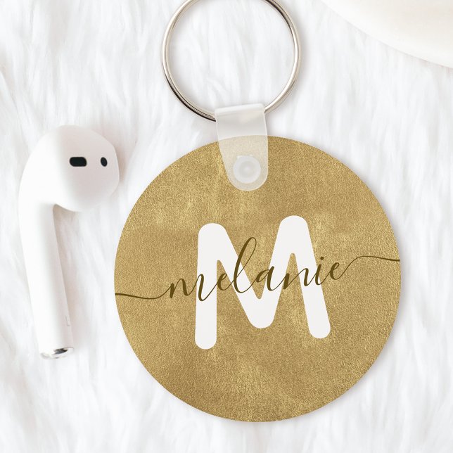 Anpassad monogramnamn guld folie lyx nyckelring (Skapare uppladdad)