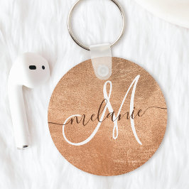 Anpassad monogramnamn handstil rose gold-folie nyckelring