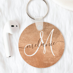 Anpassad monogramnamn handstil rose gold-folie nyckelring