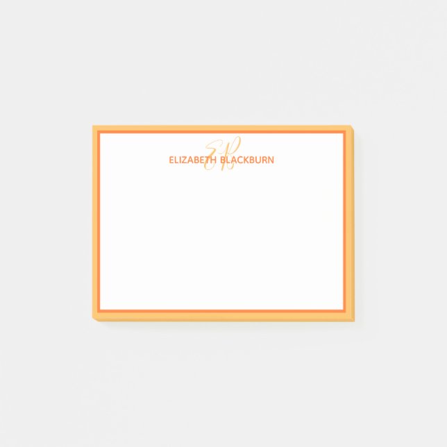 Anpassad monogramnamn initialer Enkel söt orange Post-it Block (Framsida)