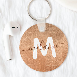 Anpassad monogramnamn Rosa guld folie Lyx Nyckelring