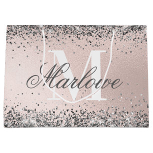 Anpassad monogramnamn silver glitter rosa