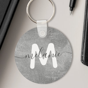 Anpassad monogramnamn silverfolie lyx nyckelring