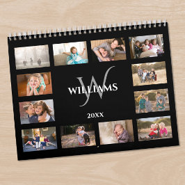 Anpassad monogramnamn svart foto kalender
