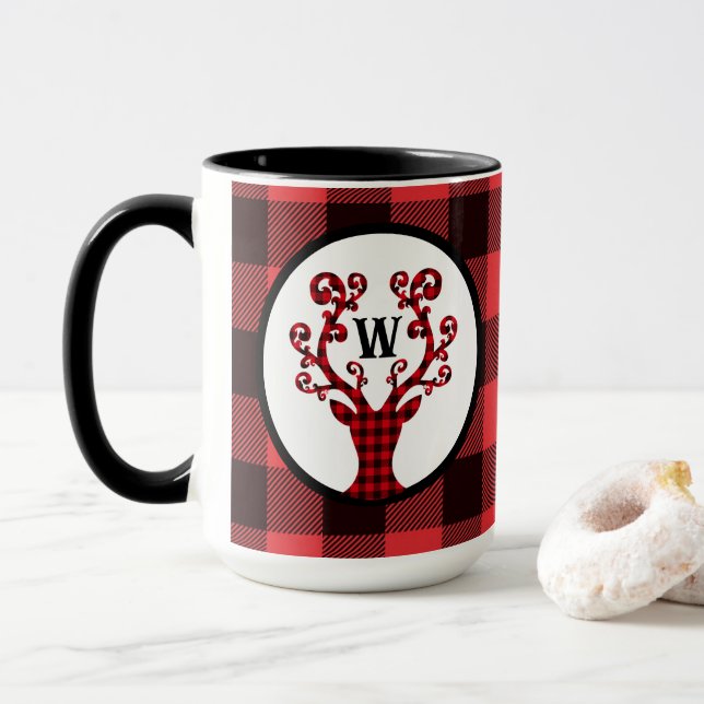 Anpassad monogramrutig ren julkaffe mugg (Med munk)