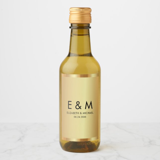 Anpassad Monogramtext Spara Datum Elegant Guld Vinetikett (Framsida)
