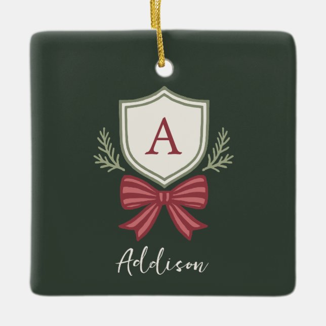 Anpassad monogramvapen slinga jul julgransprydnad keramik (Framsida)