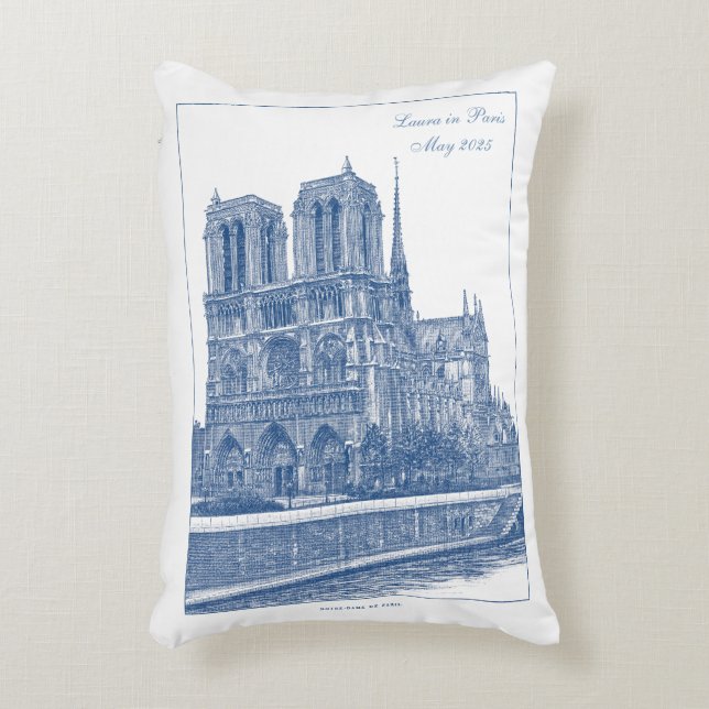 Anpassad monokrom blå notre Dame de Paris Prydnadskudde (Framsidan(Vertikal))