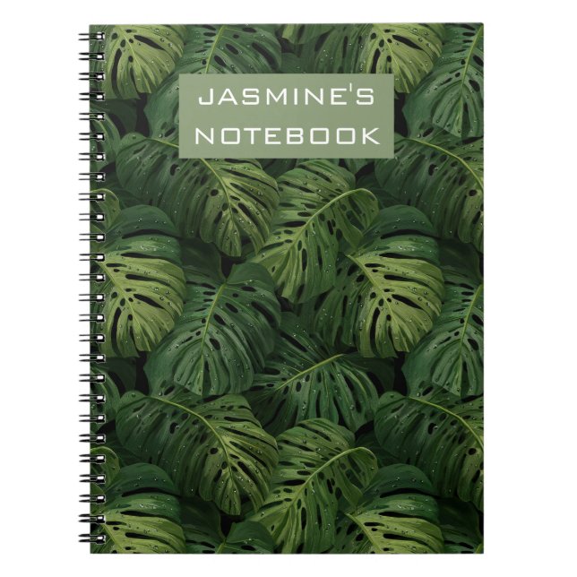 Anpassad Monstera-blad Tropisk Mönster Anteckningsbok (Framsidan)