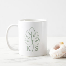 Anpassad Monstera Monogram Bröllopslogotyp Kaffemugg