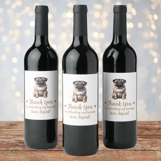 Anpassad mops hund Jag också bröllopsvinsetikett Vinflaska Etikett (Skapare uppladdad)