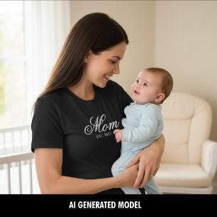 Anpassad mor etablerat år Vit elegant skrift T Shirt