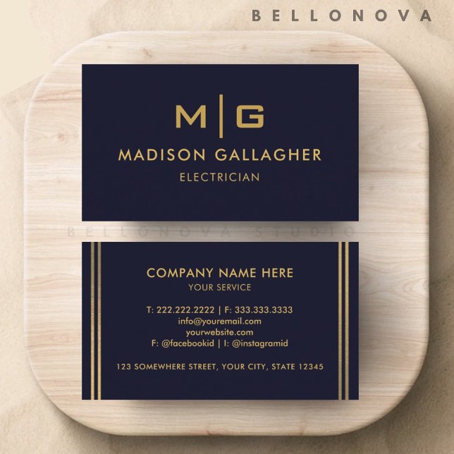 Anpassad mörk marinblå svart och guld professionel visitkort (Custom Dark Navy Blue Black And Gold Professional Business Card)