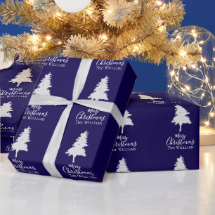 Anpassad Mörkblå Vit Julgran Familjenamn Presentpapper