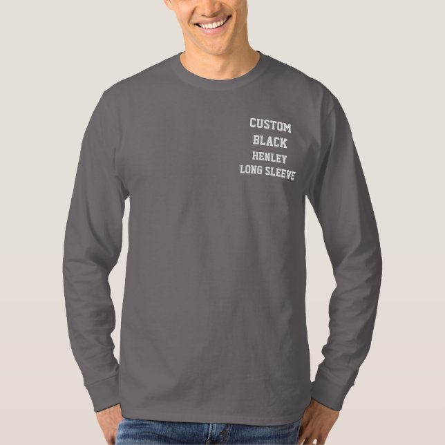 Anpassad MÖRKGRÅ HENLEY LÅNGÄRMLAD T-SHIRT (Framsida)