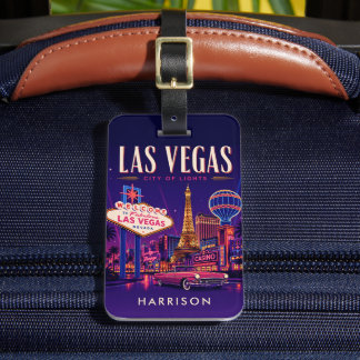 Anpassad mörklila USA Los Vegas Nevada nattliv Bagagebricka
