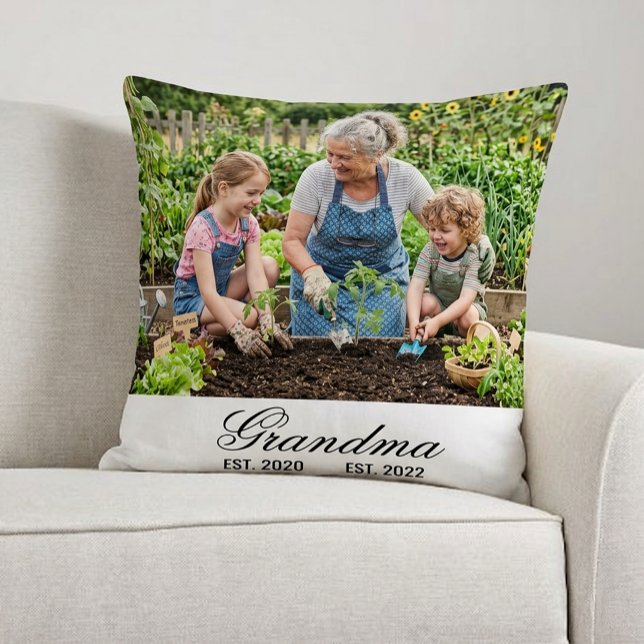 Anpassad Mormor Foto Flera År Etablerad Skript Kudde (Custom Grandma Photo Multi Year Est Script Throw Pillow)