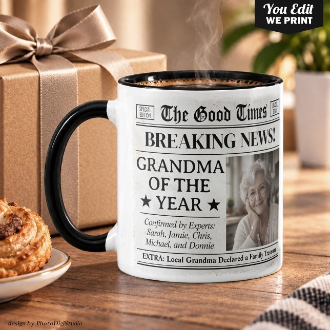 Anpassad Mormor Mugg, Roligt Present till Mormor T Mugg (Custom Grandma Mug, Fun Gift for Grandma Newspaper Mug)