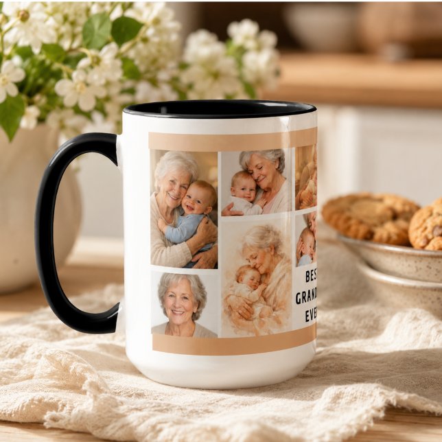 Anpassad mormors fotokollage | Mormors dag Mugg (Custom Grandma Photo Collage | Grandparents Day Mug)