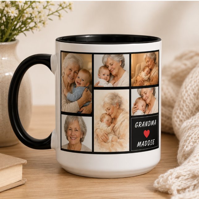 Anpassad mormors fotokollage | Mormors dag Mugg (Custom Grandma Photo Collage | Grandparents Day Mug)
