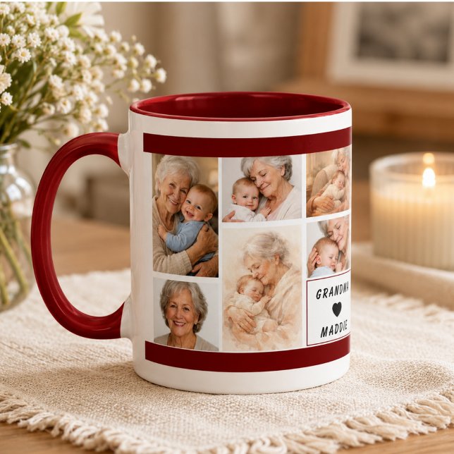 Anpassad mormors fotokollage | Mormors dag Mugg (Custom Grandma Photo Collage | Grandparents Day Mug)