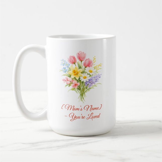 Anpassad mormorsdagsbukett av blommor-mugg kaffemugg (Vänster)