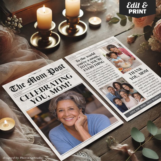 Anpassad Morsdags Tidningskort, Mamma Födelsedag  Julkort (Custom Mothers Day Newspaper Card, Mom Birthday Holiday Card)