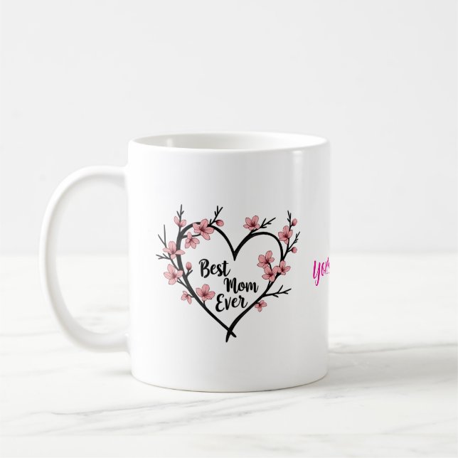 Anpassad morsdagspresent med blommande hjärta  kaffemugg (Vänster)