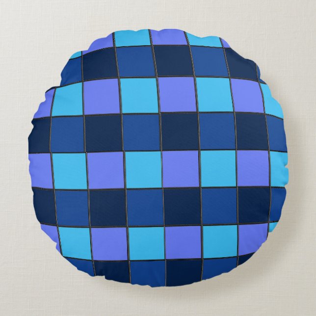 Anpassad mosaikplatta och pixelrutnätmönster rund kudde (Framsidan)