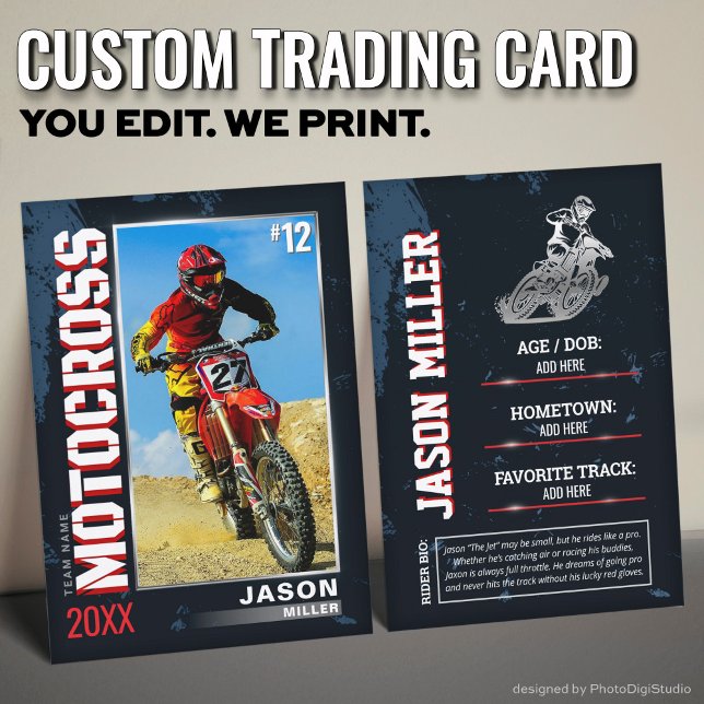 Anpassad Motocross-samlarbild, redigerbar Dirt Bik (Custom Motocross Trading Card, Editable Dirt Bike Card)