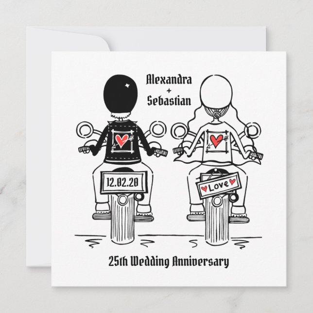 Anpassad motorcykel för MC-äktenskap och årsdag Inbjudningar (Framsida)