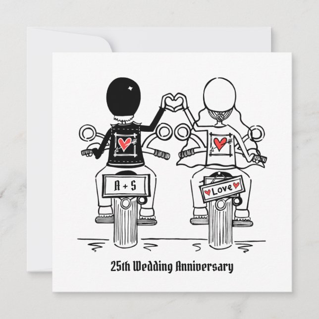 Anpassad motorcykel för motorcykelbröllop årsdag inbjudningar (Framsida)