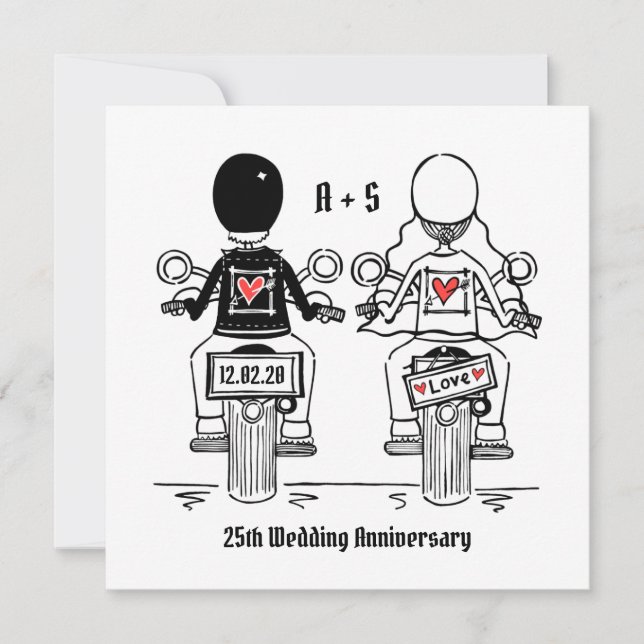 Anpassad motorcykel för motorcykelbröllop årsdag inbjudningar (Framsida)