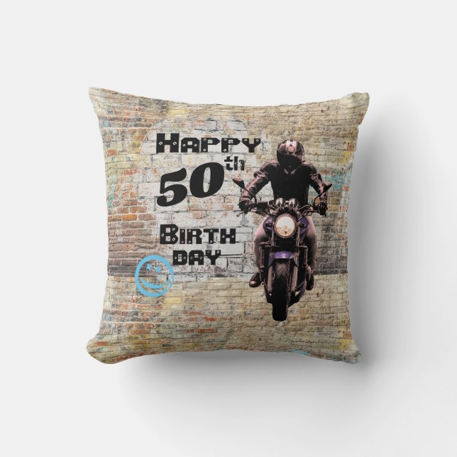 Anpassad Motorcykel Industriel Grunge Tegelvägg Gr Kudde (Framsida)