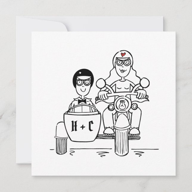 Anpassad motorcykel och sidovagn bröllop inbjudningar (Framsida)