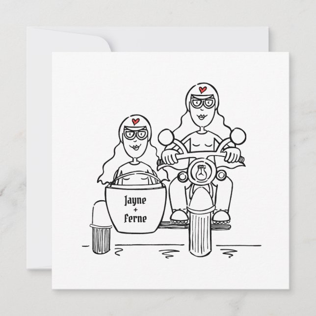 Anpassad motorcykel och sidovagn kväll för två bru inbjudningar (Framsida)