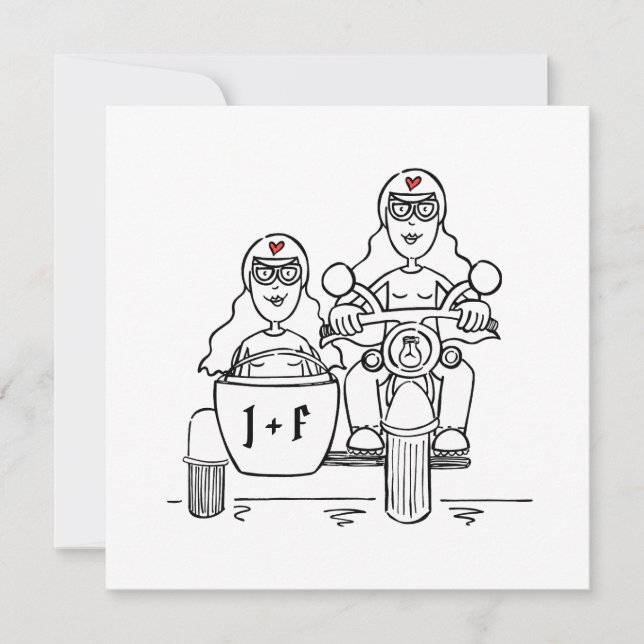 Anpassad motorcykel och sidvagn bröllop för två br inbjudningar (Framsida)