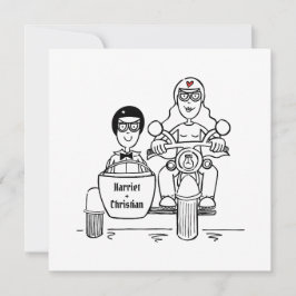 Anpassad motorcykel och sidvagn bröllop inbjudningar
