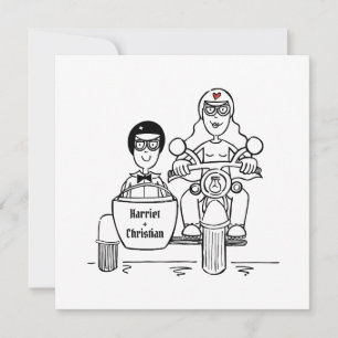 Anpassad motorcykel och sidvagn bröllop inbjudningar