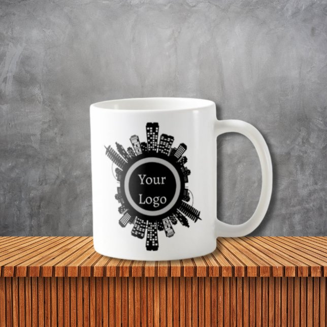 Anpassad mugg för fastighetsmäklare - Stadssiluett (Custom Real Estate Agent Mug - Building Skyline - Personalized Logo Coffee Cup for Realtors)