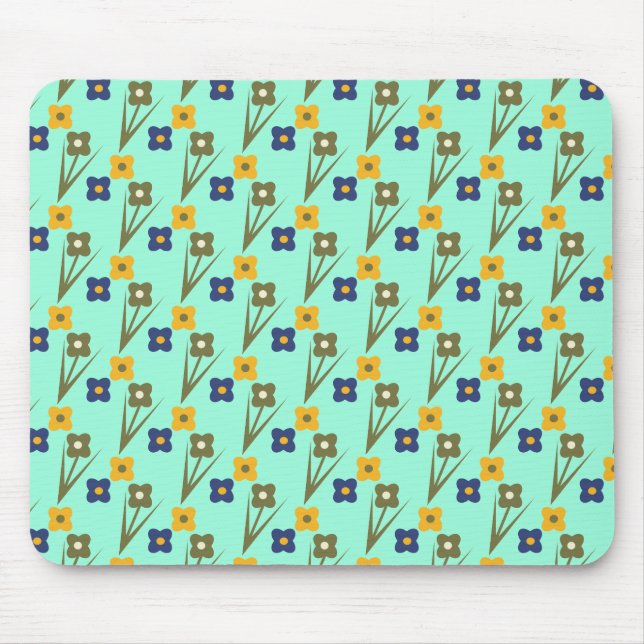 Anpassad Musmatta Abstrakt Blommor Aqua (Framsidan)
