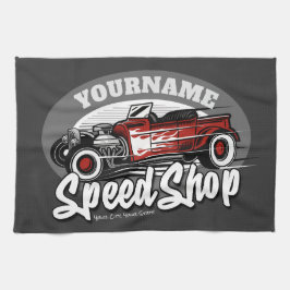 Anpassad NAME Röd Hot Rod Roadster Speed Shop Gara Kökshandduk