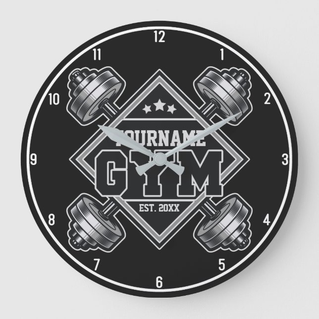 Anpassad NAME Weightlift Home Crossfit Gym Stor Klocka (Framsida)